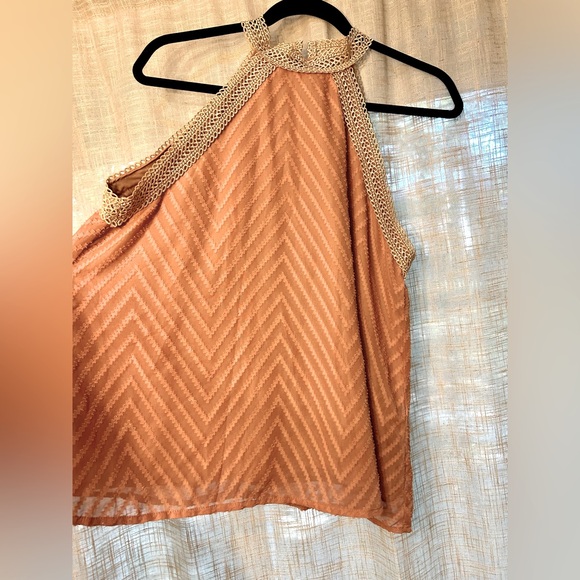 Lace Halter Peach Tank Top Blouse with Keyhole Closing on back. - Picture 7 of 8